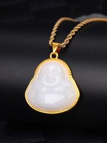 1pc Faithful Buddha Pendant Necklace For Women's Everyday Wear - White - View 1