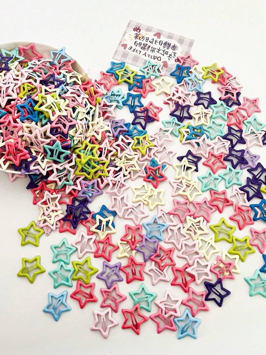 10 Piezas De Clips Para Cabello En Forma De Estrella Con Diferentes Colores - Multicolor - Ver 1