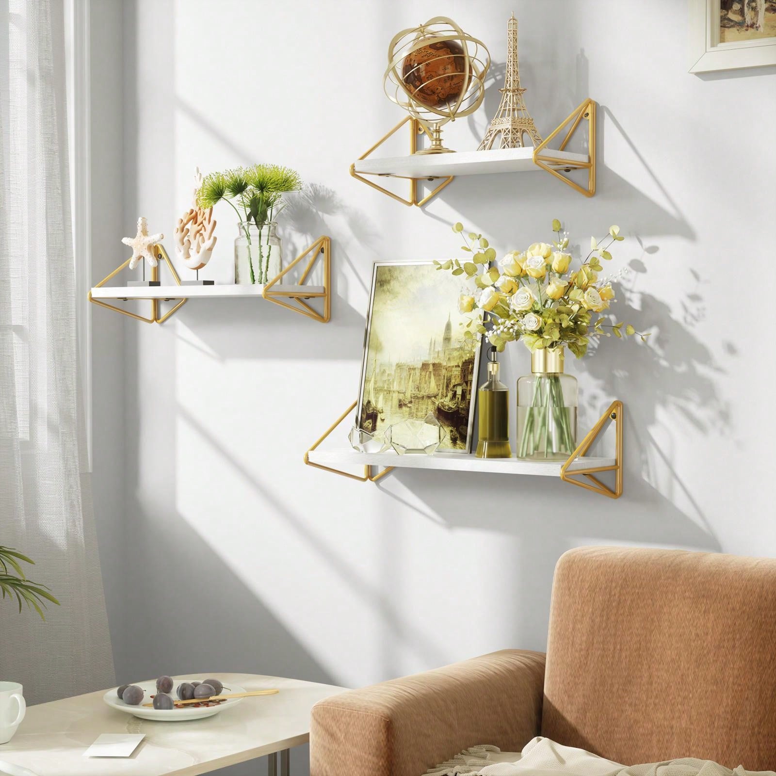 SRIWATANA Floating Shelves Wall Mounted, Rustic Wood Wall Shelves Set