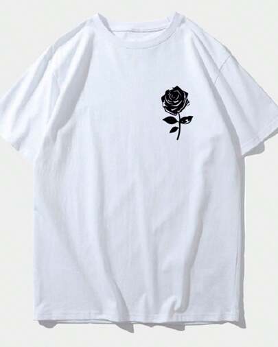 Camiseta Básica Masculina Algodão Rose Flower