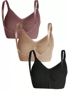 Confezione da 3 mutande in nylon per maternità, reggiseno per allattamento senza fili con fibbia anteriore apribile, regolabile e push-up