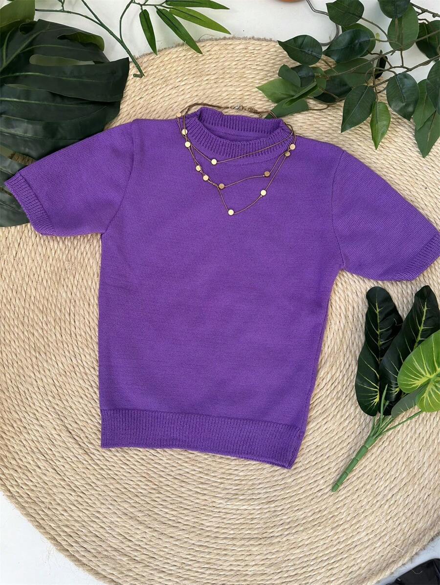 Women Knit Tops - Màu tím - Xem 1