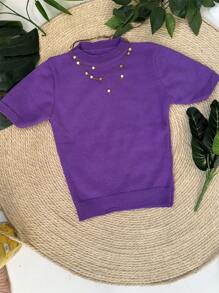 Women Knit Tops - Màu tím - Xem 4