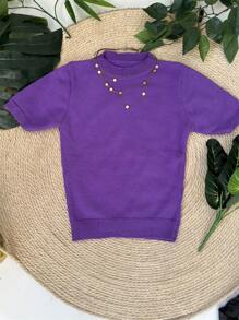 Women Knit Tops - Màu tím - Xem 2