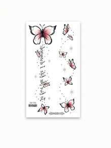 1 Hoja Pegatina Tatuaje Con Mariposa Para Mano, Brazo Y Espalda, Tatuajes Temporales Impermeables Para Mujeres, Tatuaje Temporal De Letras Desechable Y Arte Corporal Falso - Negro - Ver 3