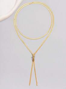 1pc Simple Y-shaped Drawstring Adjustable Stainless Steel Ladies' Necklace With Multiple Wearing Styles - Yellow Gold - View 6