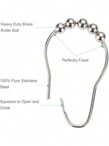 12pcs/set Polished Nickel Shower Curtain Rings, Decorative Rustproof Stainless Steel Shower Curtain Hooks, For Bathroom Shower Rod - Silver - View 3