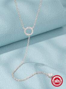 1pc S925 Sterling Silver Y-Shaped Diamond Necklace, Women's Birthday Gift Jewelry - Silver - View 4