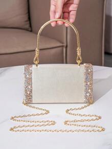 Vincy閃爍手袋亮晶晶閃閃發光，光彩奪目，優雅時尚，精緻的鑲嵌鑽石裝飾手拿包，適合參加聚會、婚禮、日常及時尚活動的晚宴包，晚禮服包，適用於派對女孩、女士，是派對、婚禮、舞會、晚餐/宴會等場合的完美選擇，非常適合女性，是最好的女士禮物 - 香檳色 - 查看 7