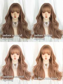 1 peluca larga rizada marrón con flequillo y fibra sintética resistente al calor, 24 pulgadas, natural y realista, perfecta para el uso diario - Marrón - Ver 9