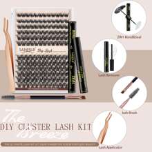 Sanishi Diy 睫毛嫁接套裝,包括 144 個睫毛夾、睫毛膠和密封劑、睫毛刷簇、睫毛膠去除劑、睫毛塗抹器和睫毛刷,用於 Diy 睫毛嫁接(自然風格) - 黑色 - 查看 2