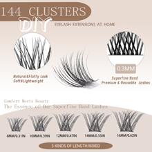 Sanishi Diy 睫毛嫁接套裝,包括 144 個睫毛夾、睫毛膠和密封劑、睫毛刷簇、睫毛膠去除劑、睫毛塗抹器和睫毛刷,用於 Diy 睫毛嫁接(自然風格) - 黑色 - 查看 4