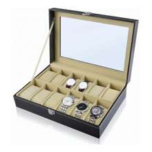 12 Espacios Estuche para Relojes Exhibidor con Almohadillas, estuche para reloj, alhajero, exhibidores de joyeria, caja para relojes, estuche para relojes, organizador de joyas, cajas para joyeria, joyero organizador, porta relojes, estuches para joyeria, exhibidor joyeria joyeros organizadores, alhajeros organizadores, organizador de joyeria, exhibidores para joyeria, organizador de relojes - Negro - Ver 10