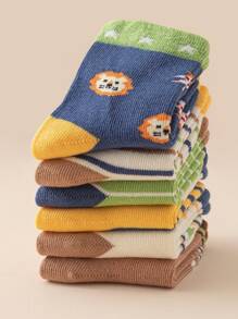 6對組幼童男童梳毛卡通動物防滑地板襪子