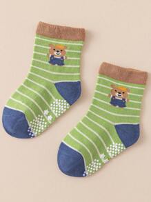 6對組幼童男童梳毛卡通動物防滑地板襪子