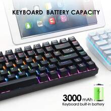 Wireless Gaming Keyboard Mechanical Blue LED Backlit Bluetooth 5.0/Wireless 2.4G/Wired 84 Keys Mini Keyboard With Rechargeable 3000mAh Battery Brown Switches Type-C USB Receiver For Windows Gaming PC - 黑色混光 - 查看 6
