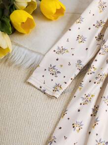 Young Girls Floral Knitted Long Sleeve Children's Ruffle Collar Comfortable Casual Girls Dress