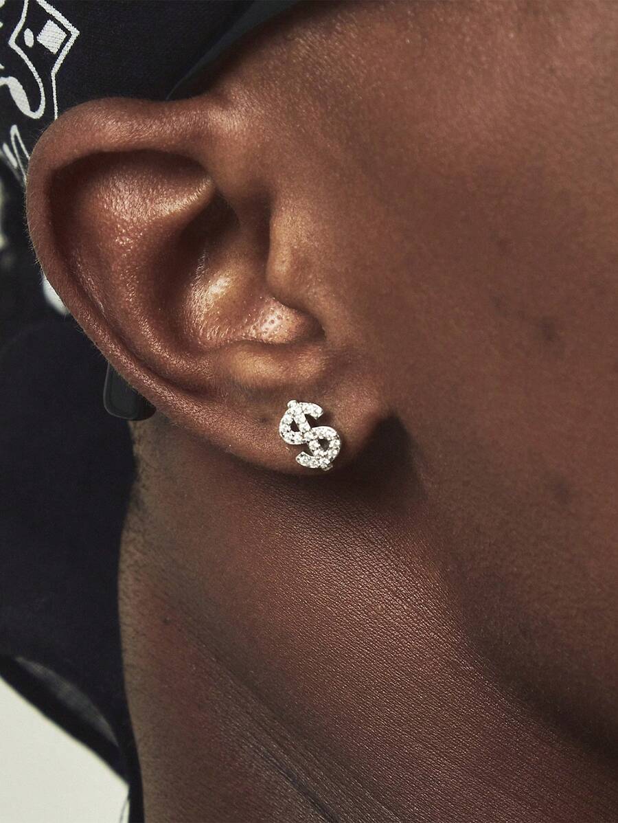 1pc Men's Dollar Sign Design Earring Suitable For Daily Wear And Parties - Silver - View 1