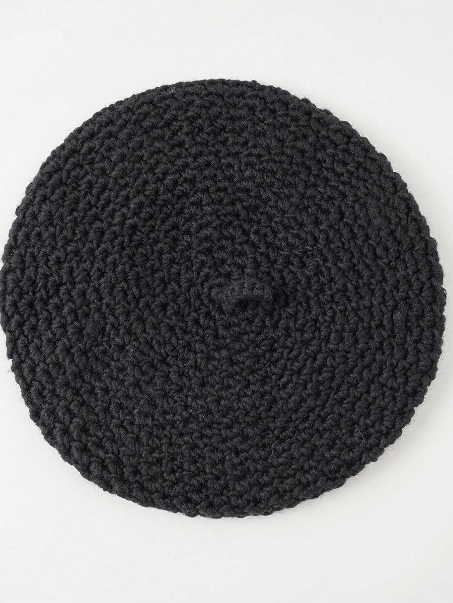 1pc Ladies' Solid Color Knitted Warm Beret, Versatile For Daily Wear - Black - View 1
