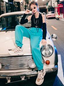 女大童上衣帶袖子 - 黑色 - 查看 3