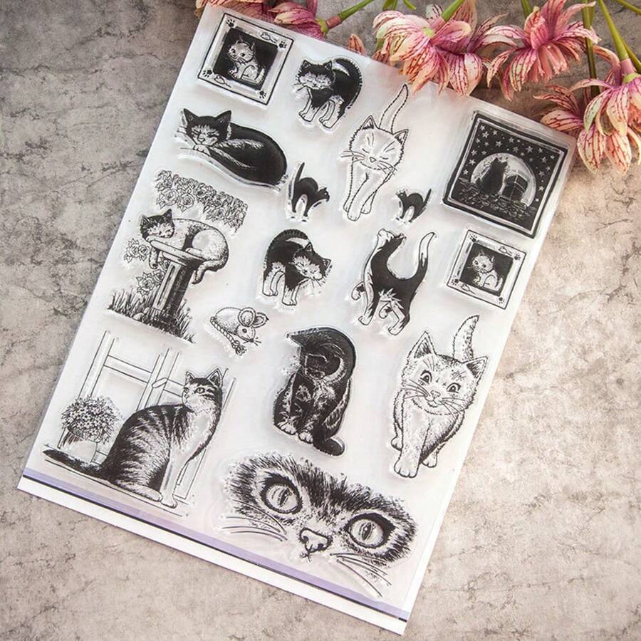 1pc Cat Shaped Transparent Silicone Stamp, 18cm*14cm - Clear - View 1