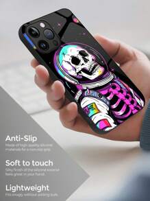 1pc Universe Themed Skull Man Pattern Protective Glass Case Compatible With Apple Models - Multicolor - View 6