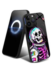 1pc Universe Themed Skull Man Pattern Protective Glass Case Compatible With Apple Models - Multicolor - View 5