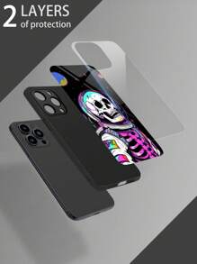 1pc Universe Themed Skull Man Pattern Protective Glass Case Compatible With Apple Models - Multicolor - View 2