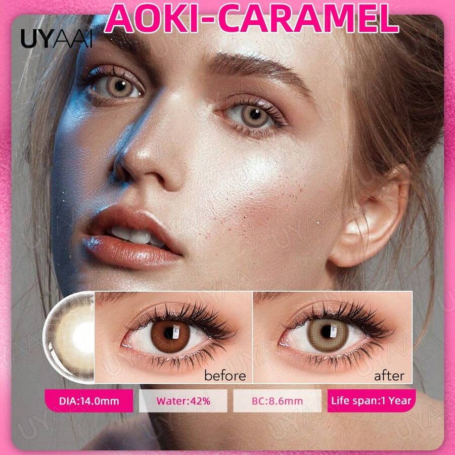 UYAAI Aoki Series Colored Contact Lenses 1 Year Disposable Cosplay Makeup - aoki caramen - Xem 1