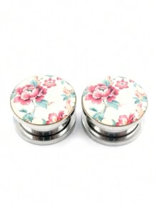 2入組不銹鋼耳塞和隧道塞牡丹花螺紋耳延伸器穿刺耳環儀器4mm-16mm - 花 - 查看 2