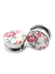 2入組不銹鋼耳塞和隧道塞牡丹花螺紋耳延伸器穿刺耳環儀器4mm-16mm - 花 - 查看 1