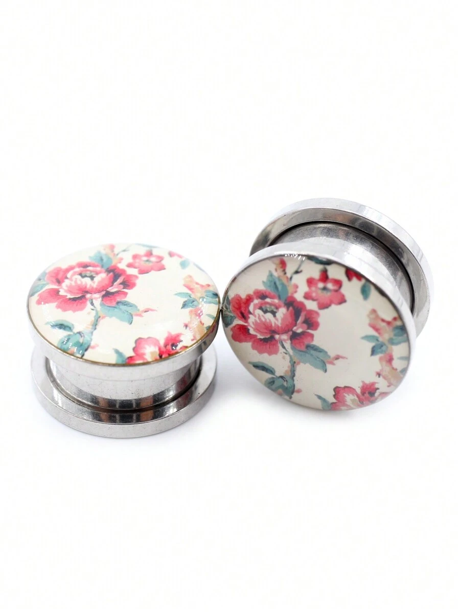 2入組不銹鋼耳塞和隧道塞牡丹花螺紋耳延伸器穿刺耳環儀器4mm-16mm - 花 - 查看 1