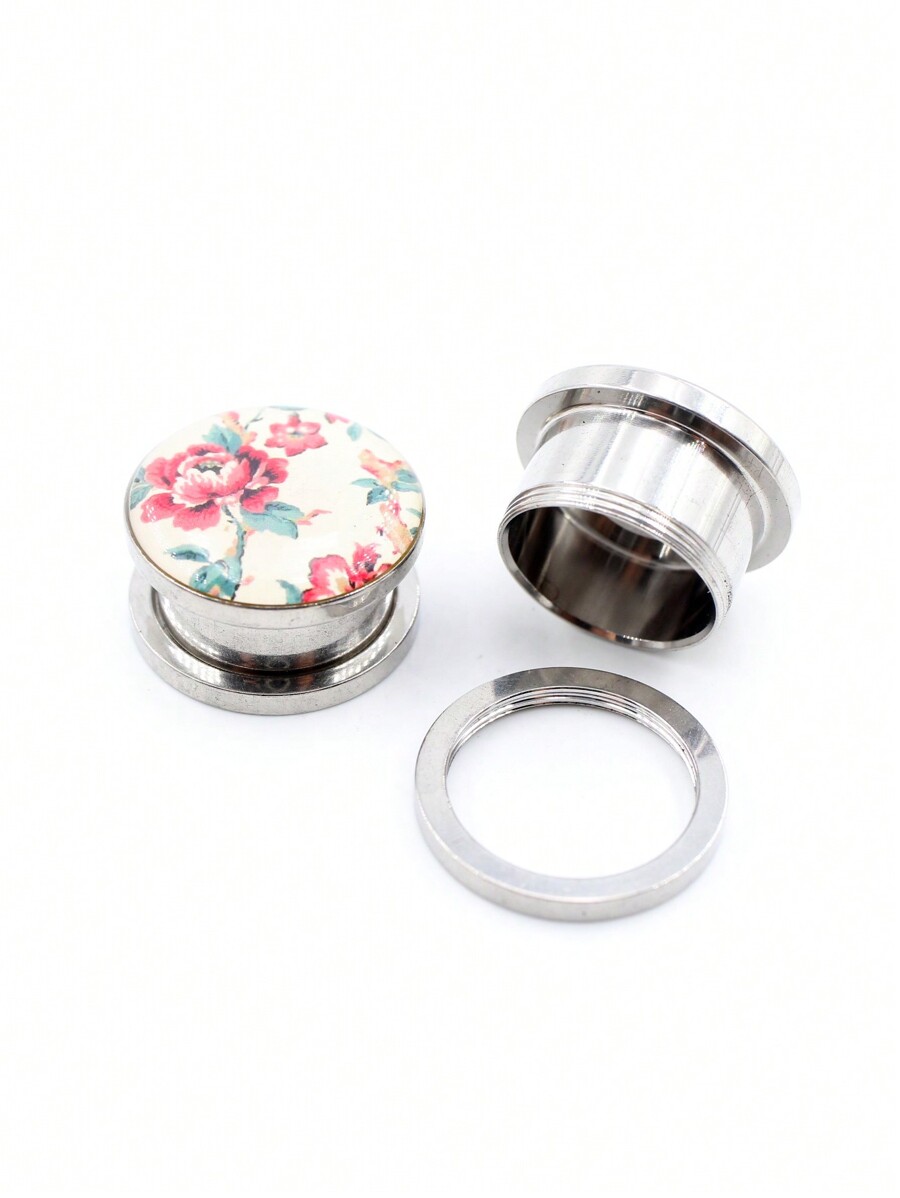 2 Pieces Stainless Steel Ear Plugs and Tunnels Plugs Peony Flower Screw
