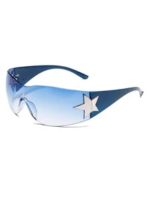 1 件五角星无框 Y2k 风格时尚眼镜，适合时尚、户外、旅行、舞台表演 - 藍色 - 查看 1