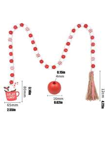 1pc Christmas Themed Tassel & Bead Decoration Made Of Creative Colored Wooden Beads And Jute Rope, Suitable For Christmas Party Supplies - Red and White - View 6
