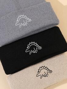 6pcs/2pcs Baby & Kid Dinosaur Print Knit Hat And Gloves Set, Warm And Cute Baby Hat And Fingerless Mittens, Suitable For Daily Outdoor Use In Autumn And Winter, Great As Birthday Gift For Son Or Daughter
