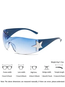 1 件五角星无框 Y2k 风格时尚眼镜，适合时尚、户外、旅行、舞台表演 - 藍色 - 查看 5