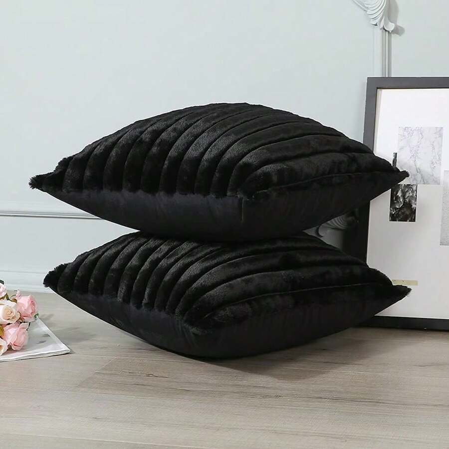 1 件黑色枕套,方形墊套,度假家居裝飾,柔軟舒適的防兔毛面料,現代裝飾沙發,適合家庭臥室、宿舍使用 - 黑色 - 查看 1