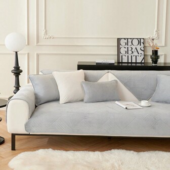 1pc Baby Velvet Cloud Line Plush Sofa Cushion Modern Simple Anti-scratch Ins Sofa Cover