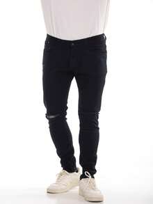 CALCA MASCULINA JEANS SLIM PRETA RASGADA (7036) - Preto - Visão 1