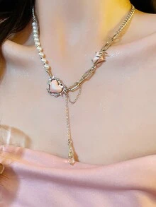 1 件 2000 年粉色荊棘愛心項鍊女式韓國時尚荊棘鏈頸鍊女式首飾 - 銀色 - 查看 4