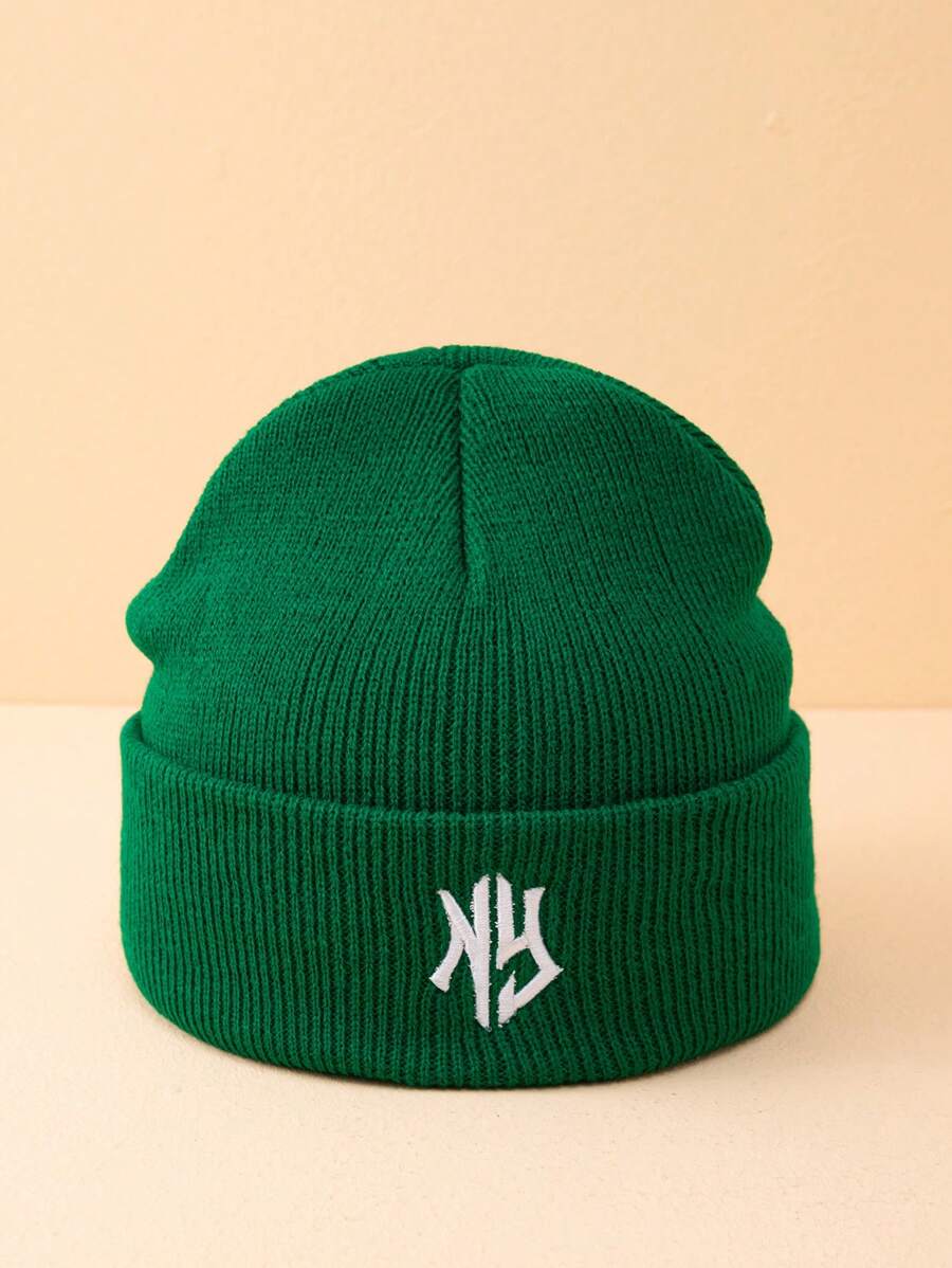 1pc Or 2pcs Men's 3D Letter Embroidered Knit Beanies, Suitable For Autumn/Winter Fall Outfit - Green - View 1