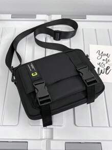 简约休闲通勤男士单肩斜挎包单肩包单肩包侧包旅行商务度假必备轻便随身包大学生方形包方形包方形包大学生书包夏季男朋友礼物男士礼物万圣节圣诞节男士包学生包书包尖叫斜挎包 - 黑色 - 查看 2