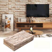 70cm X 5m / 10m自粘防水3d磚塊圖案復古風格泡沫壁紙壁貼,適用於客廳廚房臥室牆面裝飾 - 黃色 - 查看 1