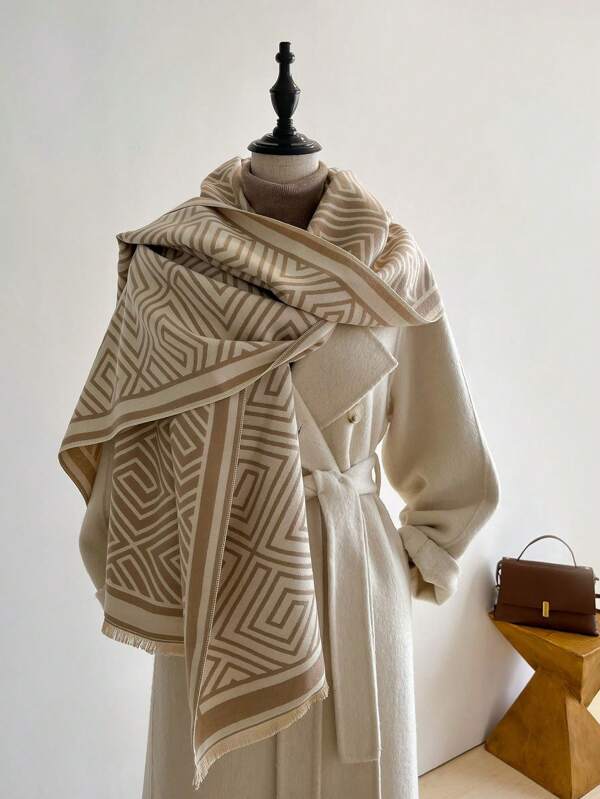 1 pezzo Elegante sciarpa/scialle in misto cachemire jacquard a righe, calda, adatta per accessori di abbigliamento quotidiano da donna