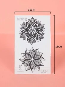 1pc Waterproof & Non-reflective Henna Tattoo Sticker With Lotus Totem Design, Suitable For Men And Women's Hand Back - Black - View 3