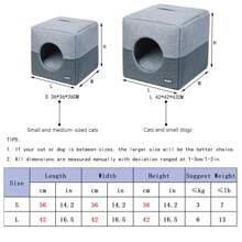PET FANG FANG 1 件四季通用半封閉方形寵物床,適合貓和小型犬,灰色 - 灰色 - 查看 3