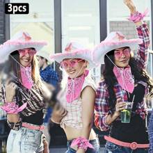 3 件套女式白色五角星粉色羽毛西部牛仔帽 + 粉色心形太阳镜 + 粉色围巾，适合圣诞节、音乐节、舞会使用。牛仔帽女牛仔帽万圣节 - 粉色 - 查看 3