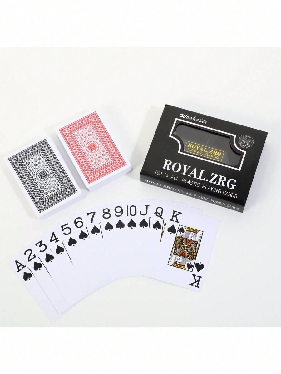 Royal.zrg Black Pack Double Deck Plastic Playing Cards, Waterproof 100%, Family Entertainment Games, Washable, Large Font 5.8*8.8 - White - View 1