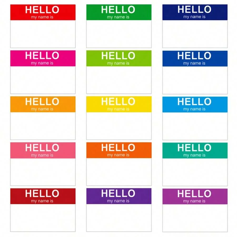 75入組3"x 2"名牌貼紙,胸牌識別卡,剝離式"hello My Name Is"名牌貼紙,用於主題派對,家庭,學校,辦公室會議的彩色名牌 - 彩色 - 查看 1